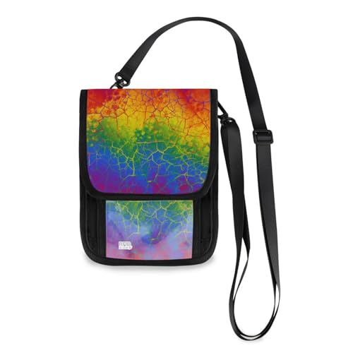 Mnsruu Grunge Reisebrieftasche in Regenbogenfarben, geometrisches Design, Reisepasshülle, Kreditkartenhalter, Tasche, Unisex, Crossbody-Geldbörse, Reisebrieftasche mit verstellbarem Riemen, #01, von Mnsruu