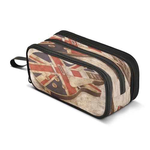 Mnsruu Grunge Style Brit Pop Gitarre Große Kapazität Federmäppchen 3 Fächer Tasche Halter Schulbedarf Jungen Mädchen, mehrfarbig, Einheitsgröße, Taschen-Organizer von Mnsruu