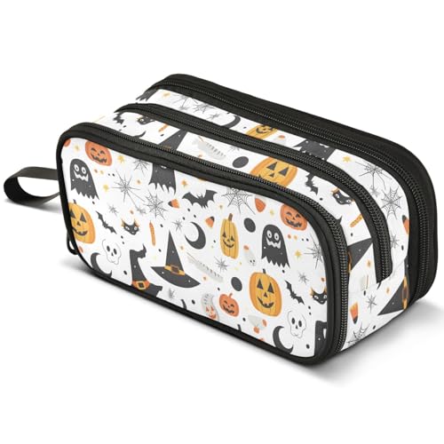 Mnsruu Halloween Federmäppchen mit niedlichem Geistermotiv, großes Fassungsvermögen, Federmäppchen mit 3 Fächern, Stifthalter, Organizer, Schreibwaren-Tasche, B357, Kinderrucksack von Mnsruu
