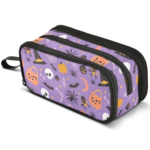 Mnsruu Halloween Federmäppchen mit niedlichem Geistermotiv, großes Fassungsvermögen, Federmäppchen mit 3 Fächern, Stifthalter, Organizer, Schreibwaren-Tasche, B365, Kinderrucksack von Mnsruu