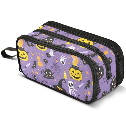Mnsruu Halloween Federmäppchen mit niedlichem Geistermotiv, großes Fassungsvermögen, Federmäppchen mit 3 Fächern, Stifthalter, Organizer, Schreibwaren-Tasche, B366, Kinderrucksack von Mnsruu
