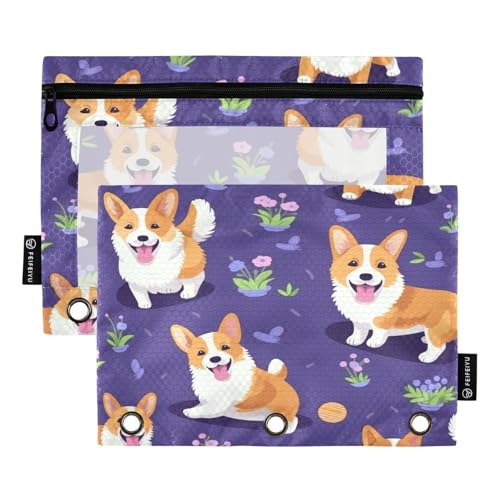 Mnsruu Happy Dog Federmäppchen für 3-Ringbinder, 2 Stück Binder-Federmäppchen mit Reißverschluss, transparentes Fenster, Reißverschluss, Federmäppchen für Bürobedarf, Mehrfarbig, Einheitsgröße von Mnsruu