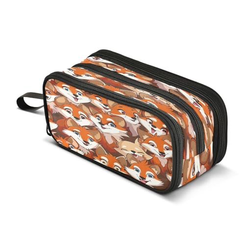 Mnsruu Happy Fox Federmäppchen mit großem Fassungsvermögen, 3 Fächer, Schulbedarf, Jungen und Mädchen, mehrfarbig, Einheitsgröße, Taschen-Organizer von Mnsruu