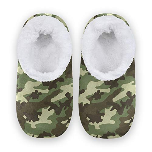 Mnsruu Hausschuhe, Militär, Camouflage, Fleece, bequem, rutschfest, für Herren, Größe 36-42 von Mnsruu