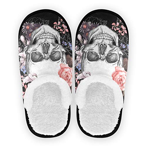 Mnsruu Hausschuhe mit Totenkopf-Motiv, rutschfest, Baumwolle, für Zuhause, Hotel, Spa, Schlafzimmer, Reisen, Größe L, für Damen und Herren von Mnsruu