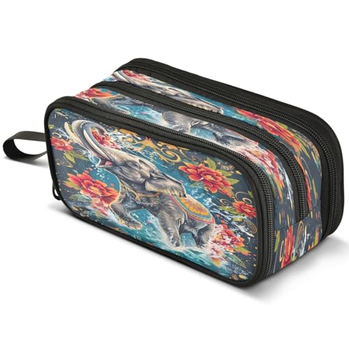 Mnsruu Highland Cow Federmäppchen mit vier Blättern, großes Fassungsvermögen, Stifteetui mit 3 Fächern, Stifthalter, Organizer, Schreibwaren-Tasche, B084, Kinderrucksack von Mnsruu