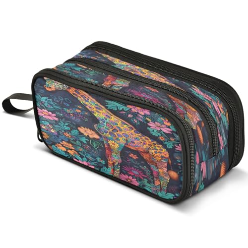 Mnsruu Highland Cow Federmäppchen mit vier Blättern, großes Fassungsvermögen, Stifteetui mit 3 Fächern, Stifthalter, Organizer, Schreibwaren-Tasche, B090, Kinderrucksack von Mnsruu