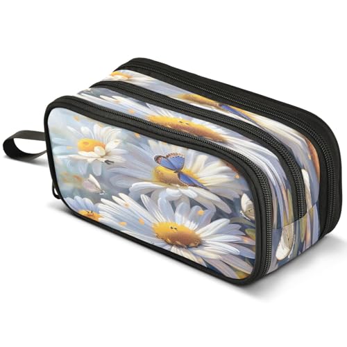 Mnsruu Highland Rinder Federmäppchen mit rosa Rosen, großes Fassungsvermögen, Stifteetui mit 3 Fächern, Stifthalter, Organizer, Schreibwaren-Tasche, B115, Kinderrucksack von Mnsruu