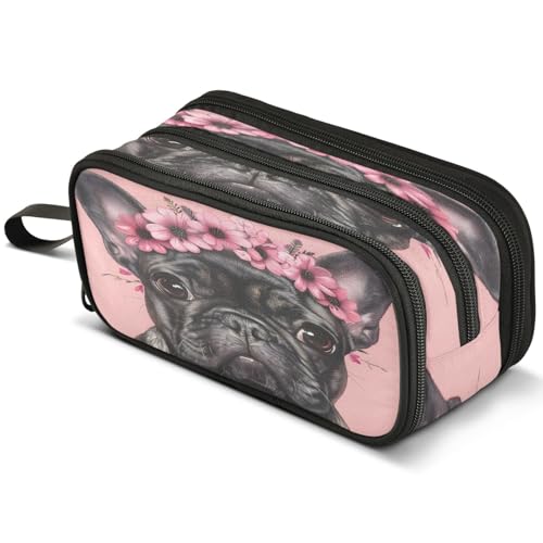 Mnsruu Highland Rinder Federmäppchen mit rosa Rosen, großes Fassungsvermögen, Stifteetui mit 3 Fächern, Stifthalter, Organizer, Schreibwaren-Tasche, B117, Kinderrucksack von Mnsruu