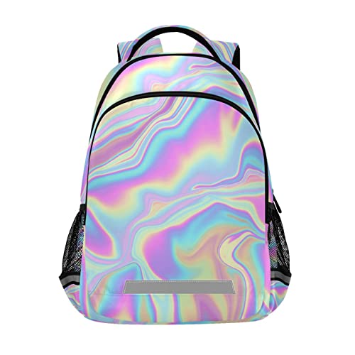 Mnsruu Holografischer Regenbogen-Rucksack für Jungen und Mädchen, Grundschule, Büchertasche, Reiserucksack, Laptoptasche, B388, 29.5x17.5x42.5cm von Mnsruu