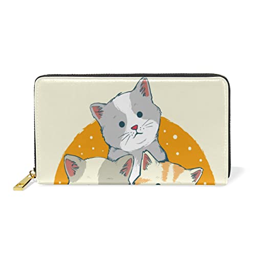 Mnsruu Kätzchen Katze Niedlichen Cartoon Damen Brieftasche Reißverschluss Geldbörse Echtes Leder Geldbeutel Telefon Kreditkartenetui Portemonnaie für Frauen Mädchen von Mnsruu