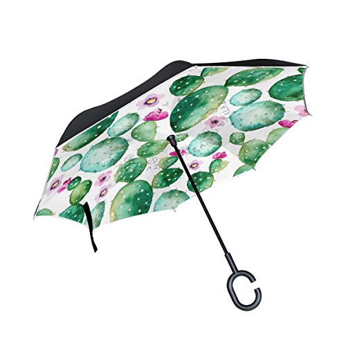 Mnsruu Kaktus-Regenschirm mit doppelschichtigem UV-Schutz, winddicht, umgekehrt, faltbarer Regenschirm mit C-förmigem Griff von Mnsruu