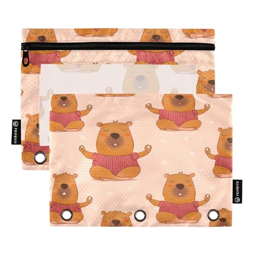 Mnsruu Kapibala Federmäppchen mit Meditationsmuster, für 3-Ringbücher mit Reißverschluss, 2 Stück, Federmäppchen mit transparentem Fenster, Kosmetiktasche für Büro, Uni, Büro, Mehrfarbig von Mnsruu