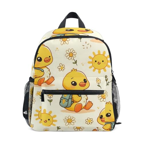 Mnsruu Kleiner Schulrucksack für Kinder, niedliche kleine gelbe Ente, die einen Rucksack trägt, Kleinkind, Vorschule, Schultasche, Kindergarten, Grundschultasche für Jungen und Mädchen von Mnsruu