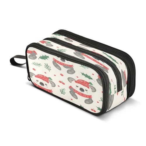 Mnsruu Koala Weihnachts-Federmäppchen, großes Fassungsvermögen, 3 Fächer, Beutelhalter, Schulbedarf, Jungen und Mädchen, mehrfarbig, Einheitsgröße, Taschen-Organizer von Mnsruu