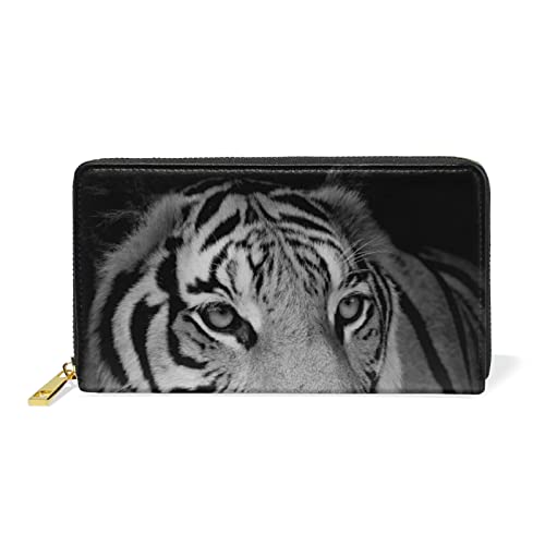 Mnsruu Königstier Tiger Schwarz Damen Brieftasche Reißverschluss Geldbörse Echtes Leder Geldbeutel Telefon Kreditkartenetui Portemonnaie für Frauen Mädchen von Mnsruu