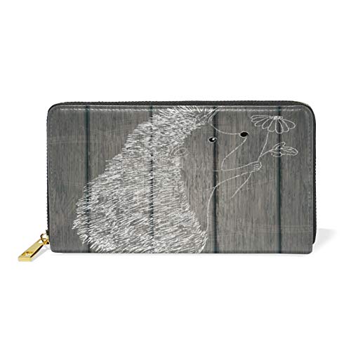 Mnsruu Kunst Süßes Baby Igel Tier Damen Brieftasche Reißverschluss Geldbörse Echtes Leder Geldbeutel Telefon Kreditkartenetui Portemonnaie für Frauen Mädchen von Mnsruu