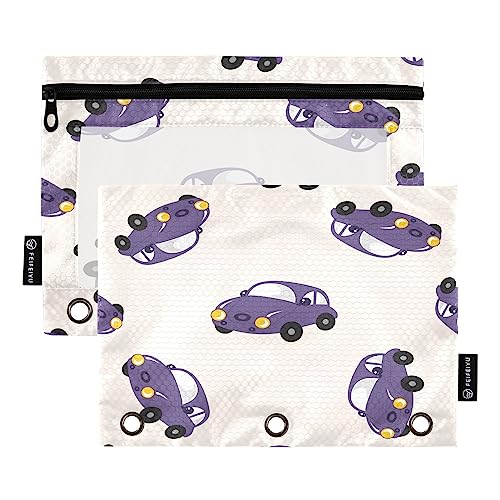 Mnsruu Lila Cars Federmäppchen für 3-Ringbinder, 2 Stück Binder Federmäppchen mit Reißverschluss, durchsichtiges Fenster, Reißverschluss, Federmäppchen für Schule, Bürobedarf, Mehrfarbig, von Mnsruu