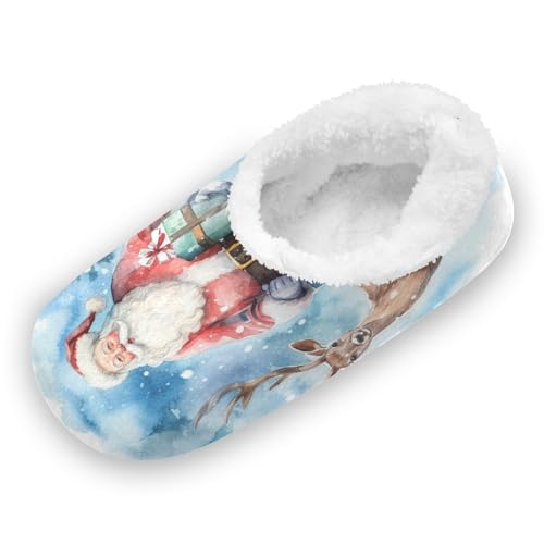 Mnsruu Lovely Deer Pine Tree Santa Claus Merry Christmas House Fleece Hausschuhe Bequeme Schlafzimmer Schuhe rutschfest für Damen US 7-8 von Mnsruu