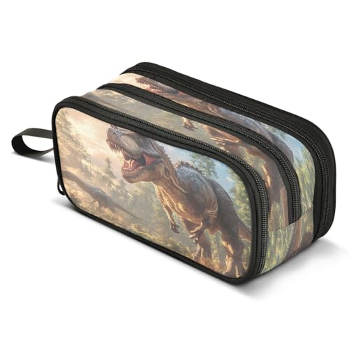 Mnsruu Lustiges Dinosaurier-Wald-Federmäppchen, großes Fassungsvermögen, Stiftetasche, 3 Fächer, große Stiftebox für Jungen und Mädchen, Schule, Aufbewahrungs-Organizer von Mnsruu