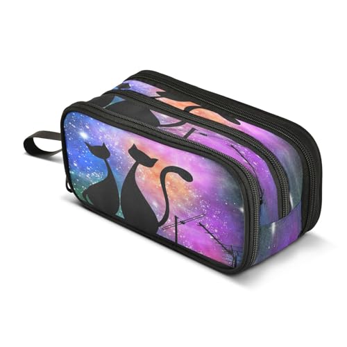 Mnsruu Magic Cats Federmäppchen mit großem Fassungsvermögen, 3 Fächer, für Schulbedarf, Jungen und Mädchen, mehrfarbig, Einheitsgröße, Taschen-Organizer von Mnsruu