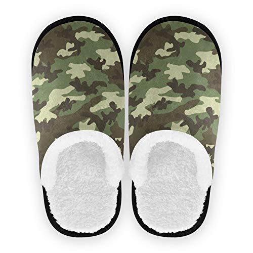 Mnsruu Militär Camouflage Grün Home Hausschuhe Rutschfeste Baumwolle Hausschuhe Home Hotel Spa Schlafzimmer Reise L für Männer Frauen von Mnsruu
