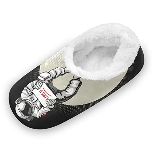 Mnsruu Mondraumgalaxie Astronaut Hausschuhe Winter Pantoffeln Plüsch Damen Herren Warme Gefüttert Rutschfest Slipper Weich Bequem Schuhe von Mnsruu