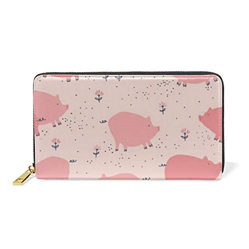 Mnsruu Niedliches Cartoonbaby Schwein Damen Brieftasche Reißverschluss Geldbörse Echtes Leder Geldbeutel Telefon Kreditkartenetui Portemonnaie für Frauen Mädchen von Mnsruu