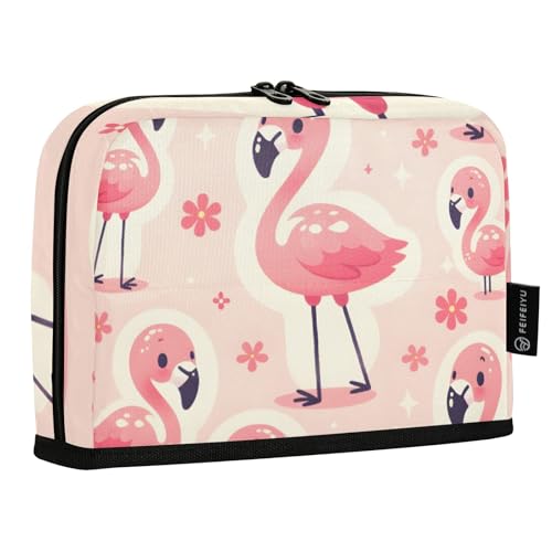 Mnsruu Niedliches Flamingo-Federmäppchen, nahtloses Overlay-Bild, Stehendes Federmäppchen, großes Fassungsvermögen, Stiftetasche für Jungen und Mädchen, mehrschichtiges Stifteetui, Stifthalter von Mnsruu