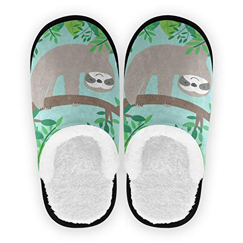 Mnsruu Palm Tree Sloth Jungle Home Slippers Non Slip Cotton Slippers Home Hotel Spa Bedroom Travel L for Men Women von Mnsruu