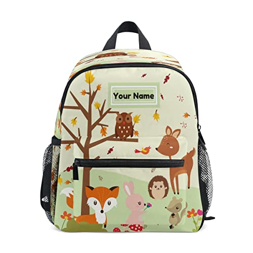 Mnsruu Personalisierter Kleinkind-Rucksack f¨¹r Kinder, personalisierter Rucksack mit Namen/Text, Anpassung, Waldfuchs mit Eulen, Kindergarten von Mnsruu