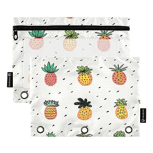 Mnsruu Pinapple Exotic Fruits 3-Ring-Bleistiftbeutel mit Reißverschluss, transparentes Fenster, Schreibwarentasche zur Aufbewahrung von Schul- und Bürobedarf, 2 Stück, mehrfarbig, Einheitsgröße, von Mnsruu