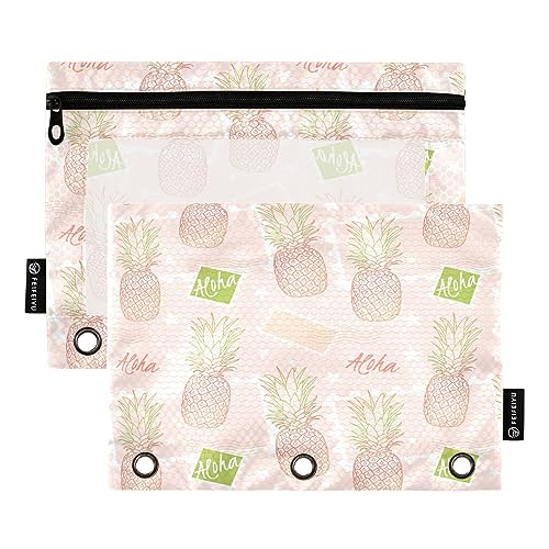 Mnsruu Pineapple Hawaii Fruit 3 Ringbuch-Bleistiftbeutel mit Reißverschluss, transparentes Fenster, Schreibwarentasche zur Aufbewahrung von Schul- und Bürobedarf, 2 Stück, mehrfarbig, Einheitsgröße, von Mnsruu