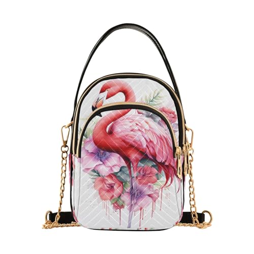 Mnsruu Pink Flamingo Damen Crossbody Handtaschen Casual Kette Geldbörse Leder Schultertaschen für Damen, mehrfarbig, Einheitsgröße von Mnsruu