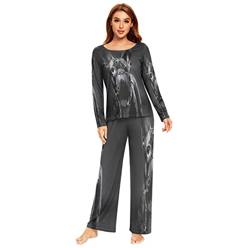 Mnsruu Pyjama-Set für Damen, französische Bulldogge, 2-teilig, langärmelig, Nachtwäsche, Lounge-Set, mehrfarbig, 48 von Mnsruu