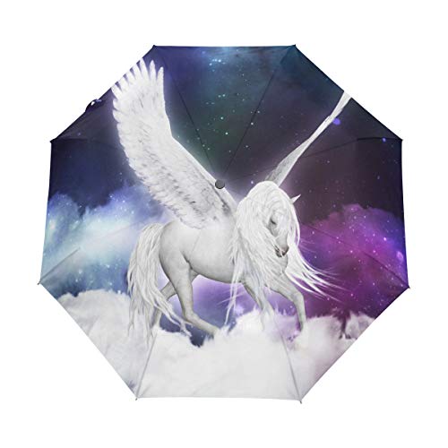 Mnsruu Regenschirm Taschenschirm Automatic Öffnen Schließen Pegasus Pattern Travel Umbrella UV-Schutz Winddicht für Frauen Männer von Mnsruu