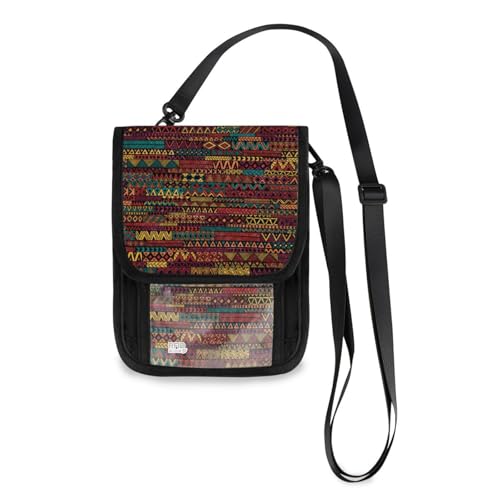 Mnsruu Reisebrieftasche im Ethno- und Tribal-Stil im Grunge-Stil, Reisepasshülle, Kreditkartenhalter, Tasche, Unisex, Crossbody-Geldbörse, Reisebrieftasche mit verstellbarem Riemen, #01, von Mnsruu