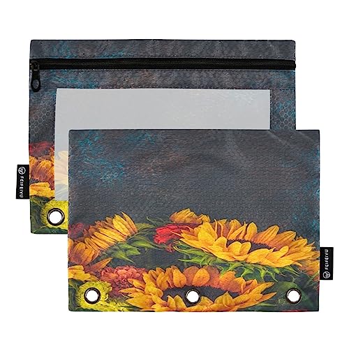 Mnsruu Retro Dahlia Sonnenblume 3 Ringbuch Federmäppchen mit Reißverschluss Klarsichtfenster Schreibwarentasche zur Aufbewahrung von Schul- und Bürobedarf, 2 Stück, mehrfarbig, Einheitsgröße, Beauty von Mnsruu