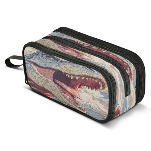 Mnsruu Roar Dinosaurier-Federmäppchen, großes Fassungsvermögen, Stiftetasche, 3 Fächer, große Stiftebox für Jungen und Mädchen, Schule, Aufbewahrungs-Organizer von Mnsruu
