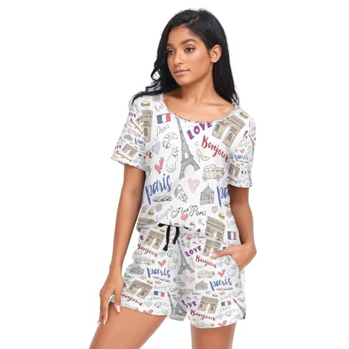 Mnsruu Schlafanzug für Damen, Paris Eiffelturm Triumf Arch Short Pjs Set Nachtwäsche, A00362, 36 von Mnsruu