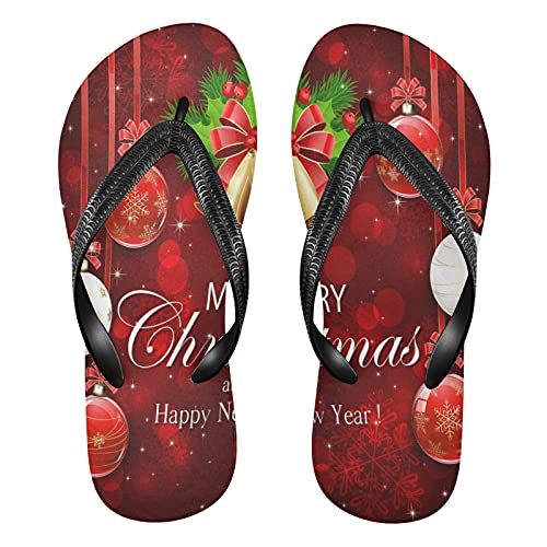 Mnsruu Schneeflocken Weihnachten Ball Rot Flip Flops Flip Sandalen Home Hausschuhe Hotel Spa Schlafzimmer Reisen M für Männer Frauen von Mnsruu