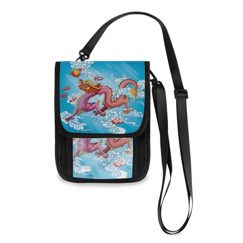 Mnsruu Schöne chinesische Drache Reisebrieftasche Reisepasshalter Kreditkartenetui Tasche Unisex Crossbody Geldbörse Reise Hals Geldbörse mit verstellbarem Riemen, #01, Einheitsgröße, modisch von Mnsruu