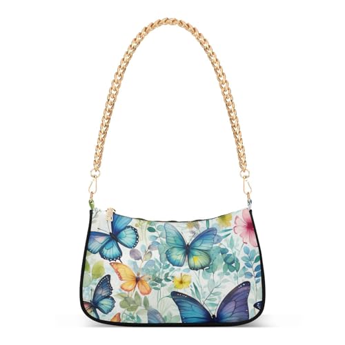 Mnsruu Schultertaschen für Damen, Schmetterlings-Blumenmuster, Geldbörse, Kette, Tasche, Tragetasche, Mehrfarbig 79, Einheitsgröße Mnsruu Schultertaschen für Damen, Schmetterlings-Blumenmuster, Geldbörse, Kette, Tasche, Tragetasche, Mehrfarbig 79, Einheitsgröße von Mnsruu