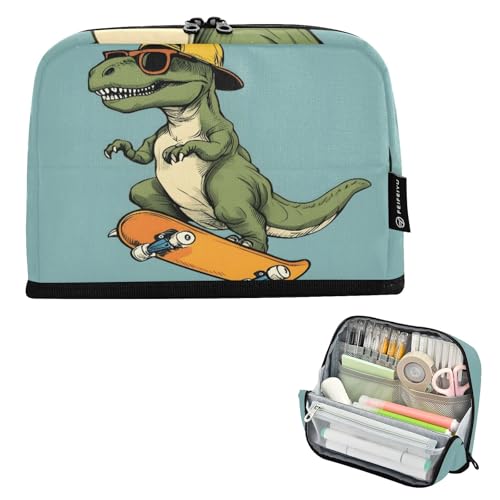 Mnsruu Skateboard-Federmäppchen, stehend, Dinosaurier, großes Fassungsvermögen, Stifttasche für Jungen und Mädchen, mehrschichtiges Stifteetui, Stifthalter, Schreibwaren-Organizer für Schule, Büro von Mnsruu