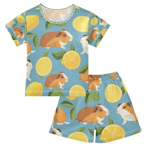 Mnsruu Sommer-Pyjama-Set für Kinder, Meerschweinchen-Zitrone, kurzärmelig, Baumwolle, Nachtwäsche für Jungen und Mädchen, mehrfarbig, 12 Jahre von Mnsruu