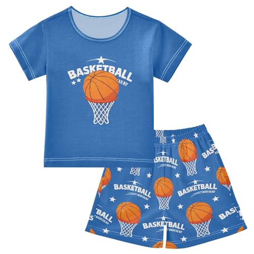 Mnsruu Sommer-Pyjama-Set mit Basketball-Stern-Reifen, kurze Baumwolle, Nachtwäsche, 2-teilig, mehrfarbig, mehrfarbig, 14 Jahre von Mnsruu