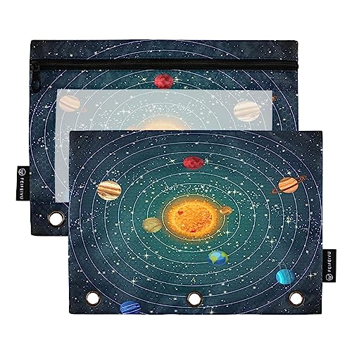 Mnsruu Space Pencil Pouch for 3 Ring Binder, 2 PCS Binder Pencil Pouch with Zipper, Clear Window Zipper Pencil Case Pencil Bags for School Office Supplies, Mehrfarbig, Einheitsgröße, Taschen-Organizer von Mnsruu