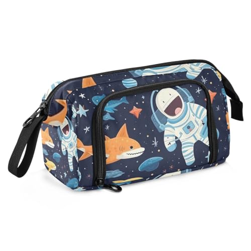 Mnsruu Space Shark Astronaut Federmäppchen, große Kapazität, Stifttasche, Schreibwaren, Bleistifttasche, Handtasche für Studenten, Teenager, Schule, Büro, Mehrfarbig von Mnsruu