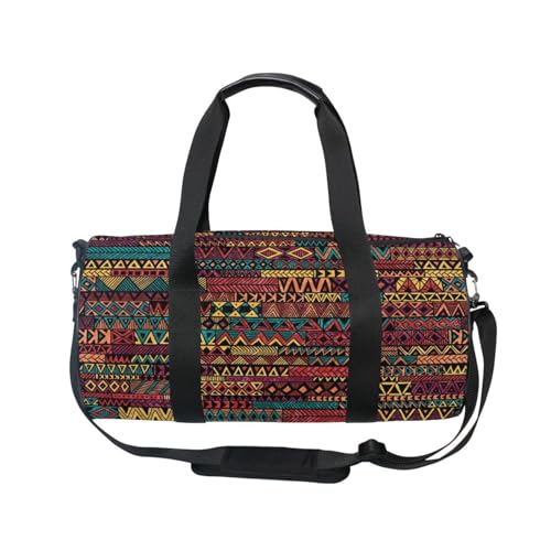 Mnsruu Sport-Turnbeutel mit Schultergurt für Damen und Herren, ethnische und Tribal-Geometrie im Grunge-Stil, Reisetasche, Training, Workout-Tasche mit Schuhfach für Übernachtung, Wochenende, #01, von Mnsruu