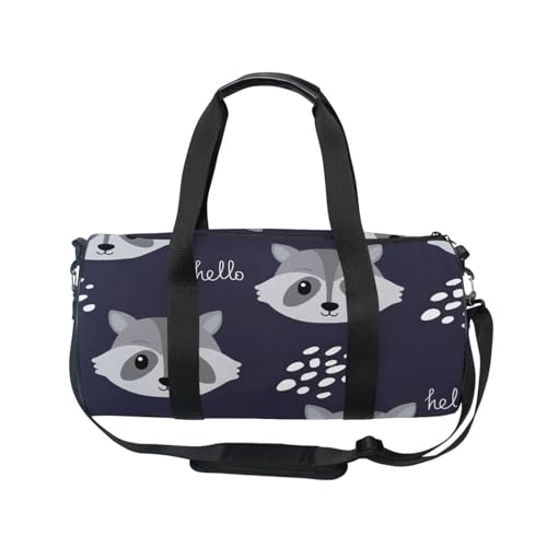 Mnsruu Sport-Turnbeutel mit Schultergurt für Damen und Herren, nahtloses Muster mit Waschbär-Duffle-Tasche, Reisetraining, Workout-Tasche mit Schuhfach für Übernachtung, Wochenende, #01, von Mnsruu